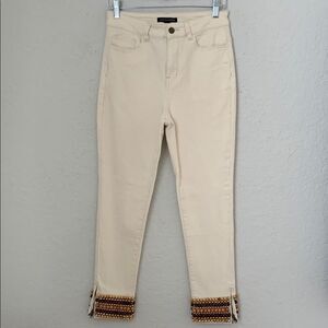 Boston Proper Women's High Rise Cream Jeans with Gold Brown Tan Accents Size 6